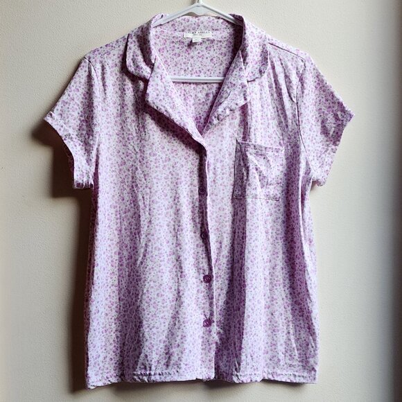 Laura Ashley Purple Floral Button Down Pajama Shirt Size Medium - Picture 8 of 16